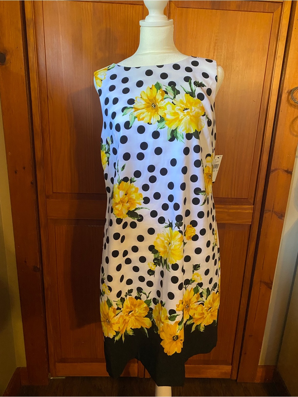 Alyx White Polka Dot Shift Dress with Yellow Floral Print